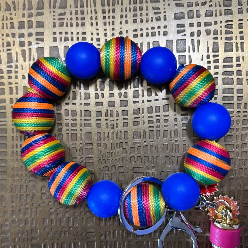 Colorful Beaded Bracelet Wristlet with Pink Tassel - Picture 2 of 6